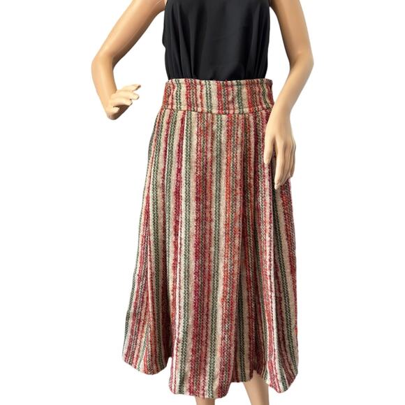 American Vintage high waisted pleated boucle striped midi skirt size small - Picture 3 of 16